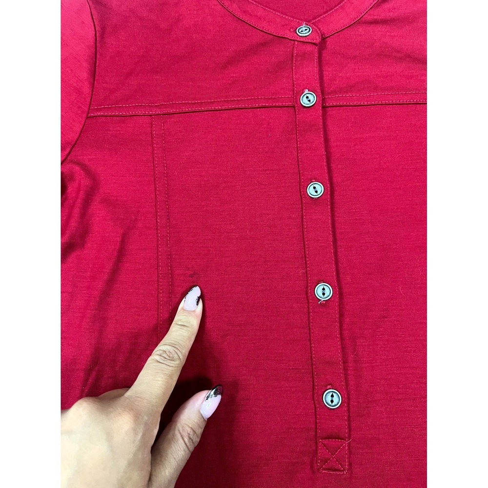 Pendleton Henley Top Womens XS Red Merino Wool Long Sleeve Curved Hem Sweater - Picture 4 of 9